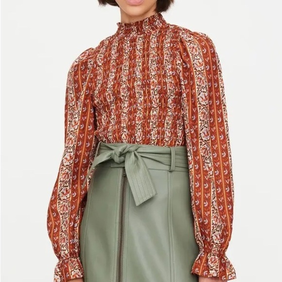 Marie Oliver Marie Oliver Glennon Top, Sedona Stripe Rust Cinched Smock Balloon - Picture 1 of 7